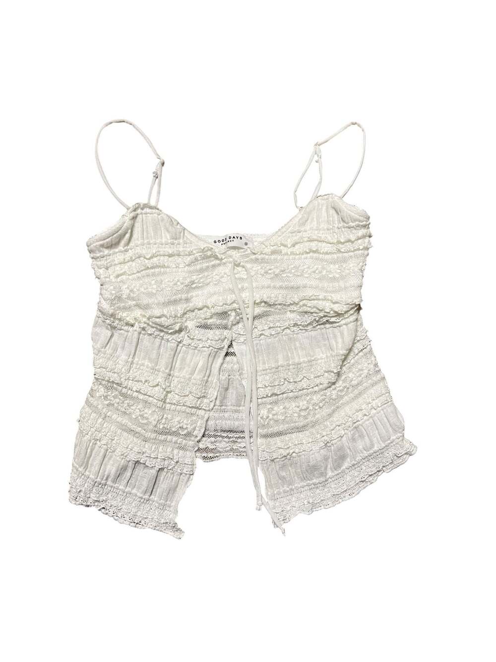 Good Days Project White Ruffled Lace Flyaway Cami Top